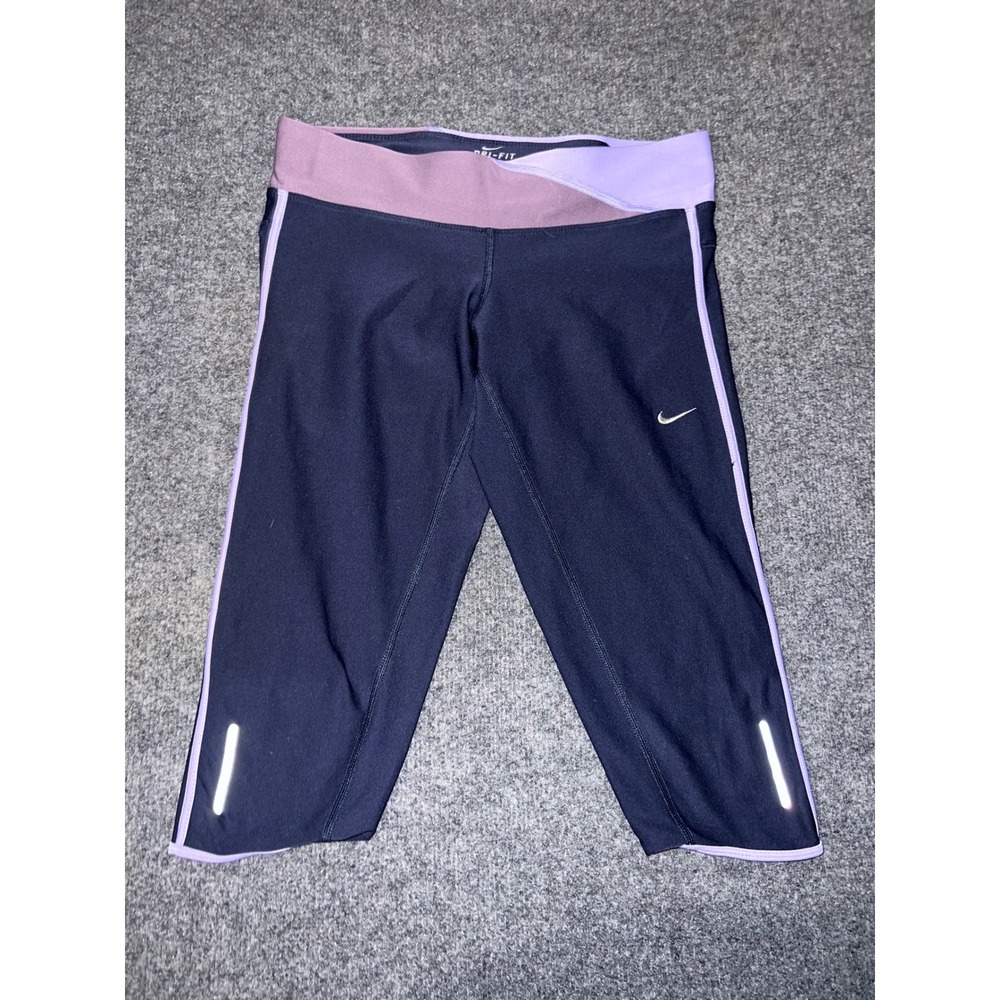 Nike Dri-FIT Women Navy Purple Cropped Running Leggings Size M RN56323